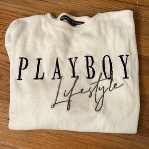 Playboy x Missguided white waffle oversized l/s top
